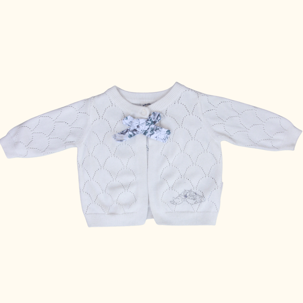 Cream Knitted Cardigan with Bow