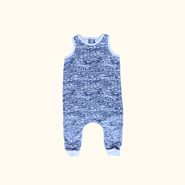 Grey Sleeveless Onesie with Fish Graphic Print