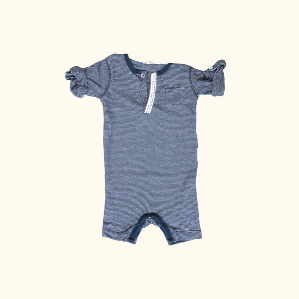 Blue Striped Romper with Rolled Up Sleeves