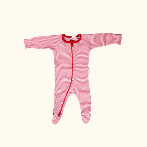 Red Striped Onesie with Zip and Feet