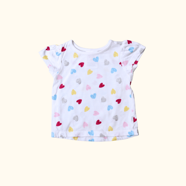 White T-Shirt with Heart Print