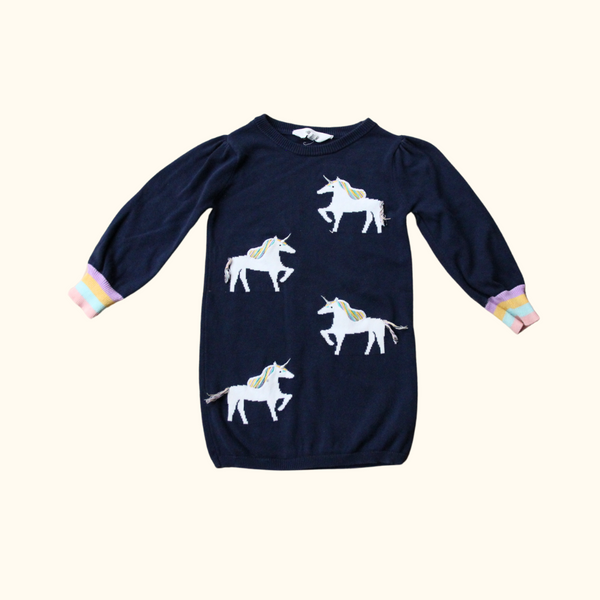 Blue Knitted Dress with Unicorns