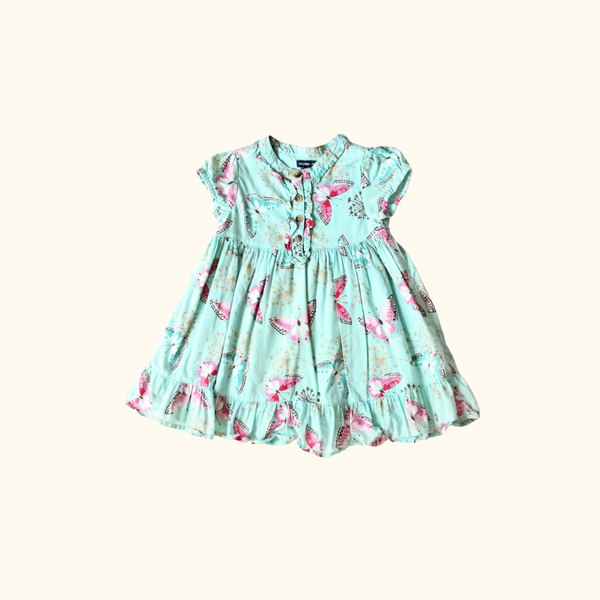 Turquoise Dress with Butterfly Print
