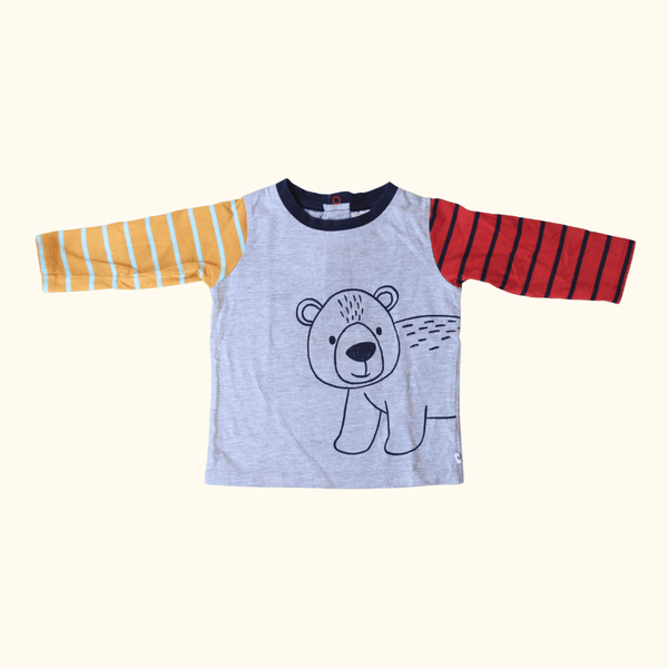 Grey Long Sleeve T-Shirt with Bear Print