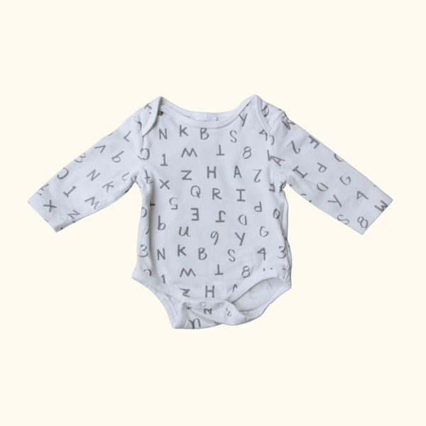 White Bodysuit with Alphabet Print