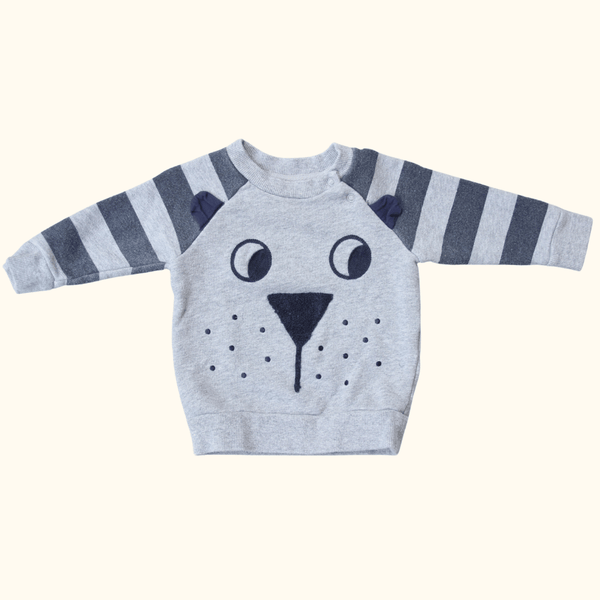 Grey Sweater with Cute Animal Face Print