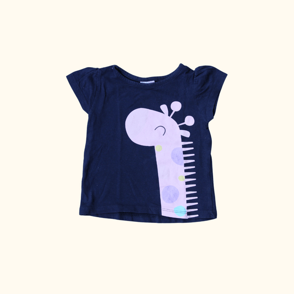 Navy Blue T-Shirt with Pink Giraffe