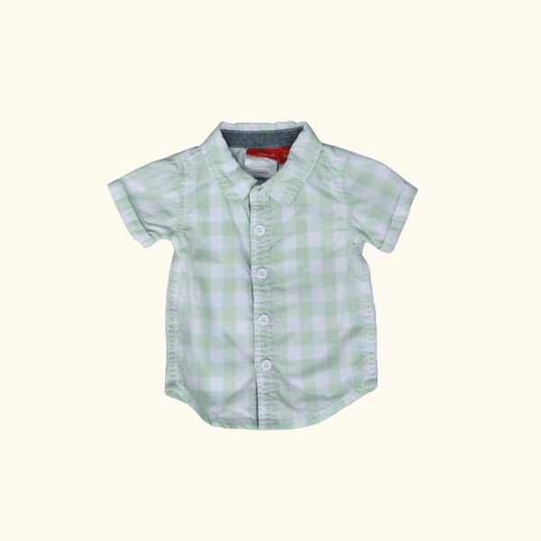 Green Checkered Shirt with Short Sleeves