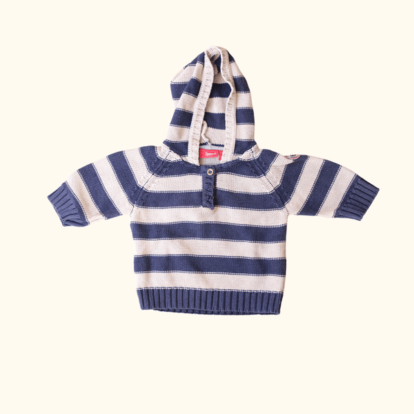 Blue and Brown Striped Jumper with Hoodie