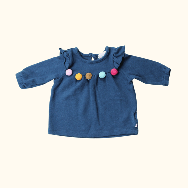 Navy Blue T-Shirt With Pom Poms