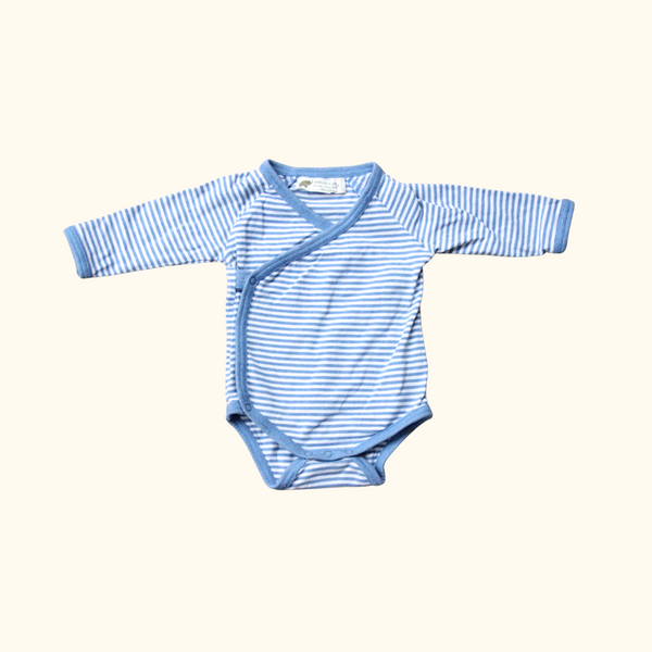 Blue and White Striped Wrap Bodysuit
