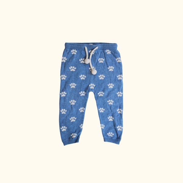 Blue Knitted Leggings with Paw Print