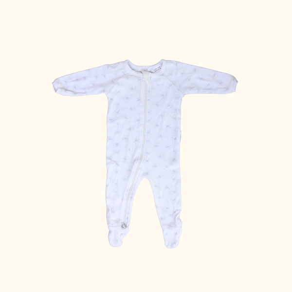 White and Grey Zip Onesie with Leave Print