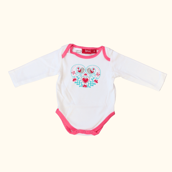 White and Pink Bodysuit with Birds and Flowers