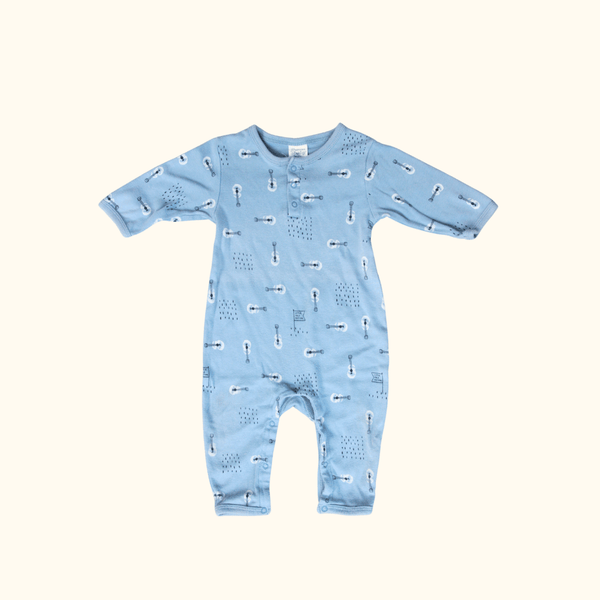 Blue Onesie with Guitar Print