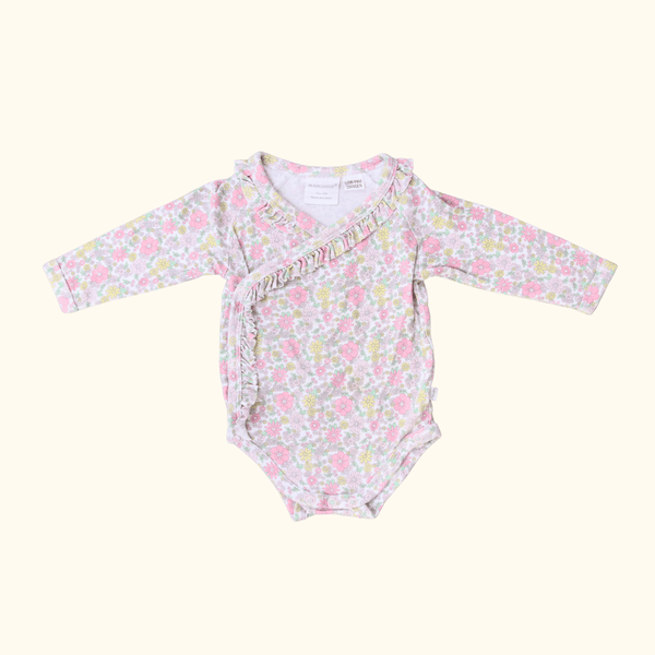 Floral Wrap Bodysuit with Long Sleeves