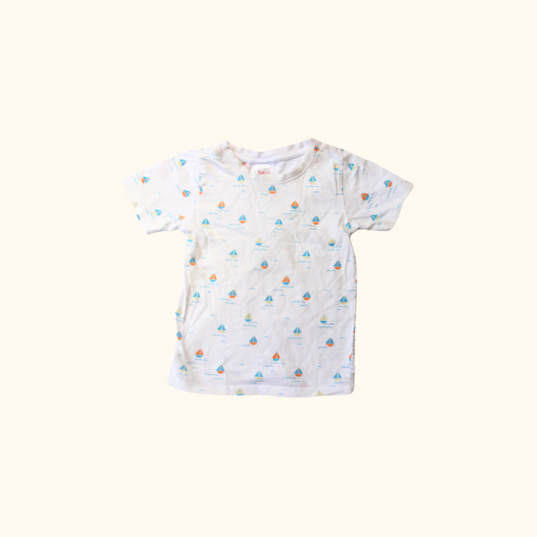 White T-Shirt with Sailing Boat Print