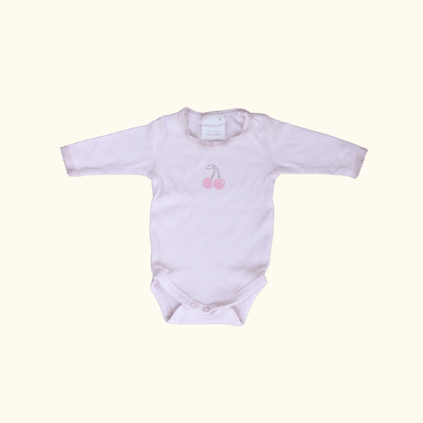 Pink Long Sleeve Bodysuit with Cherries