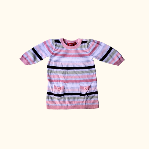 Pink and Grey Striped Knitted Dress
