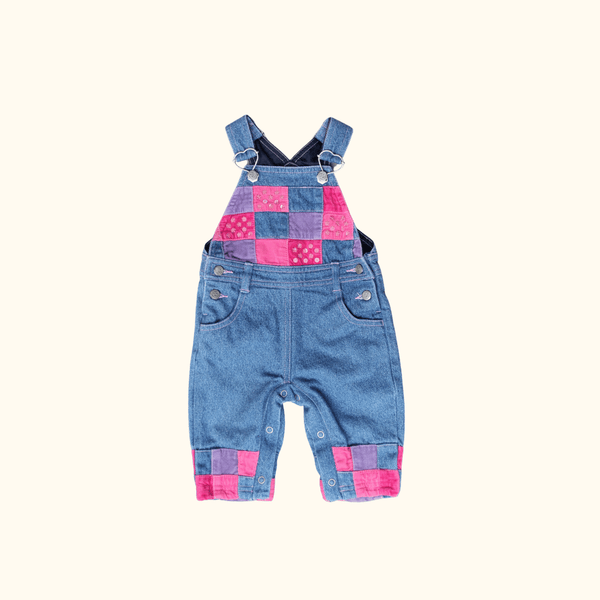 Denim Overalls with Pink Patch Work Details
