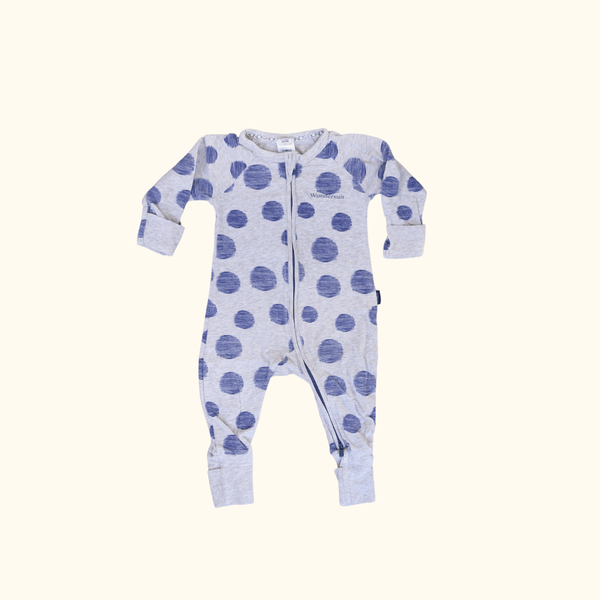 Grey Zipsuit with Blue Polkadots