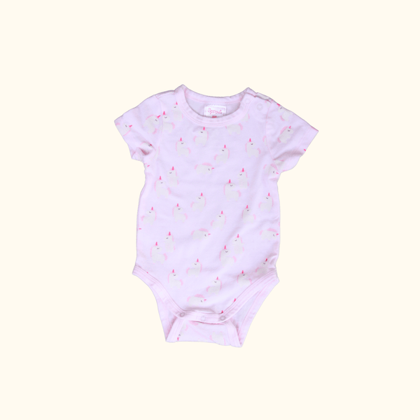 Pink Short Sleeve Bodysuit with Unicorns