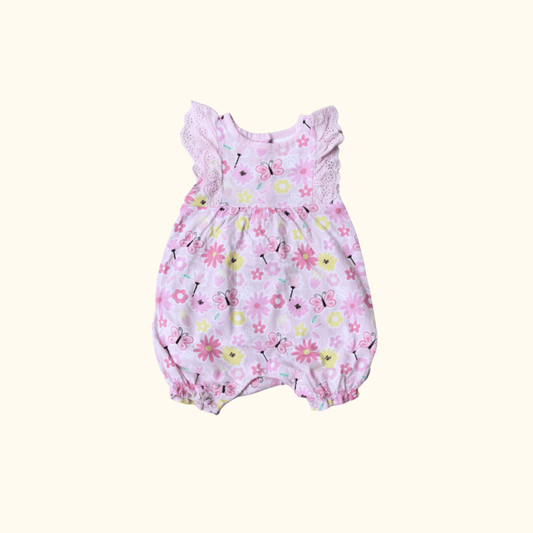 Pink Flower and Butterfly Romper