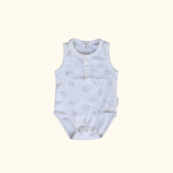 White Sleeveless Bodysuit with Elephants