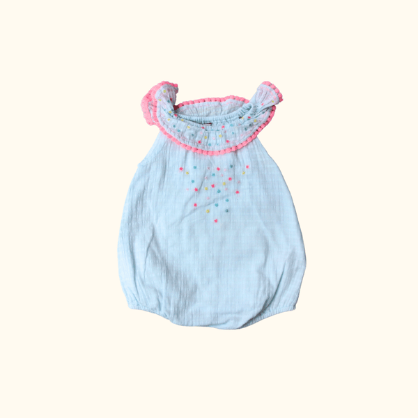 Baby Blue Romper with Embroidery