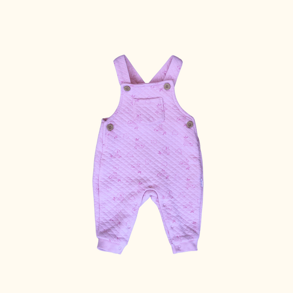 Pink Quilted Overalls with Bird Graphic