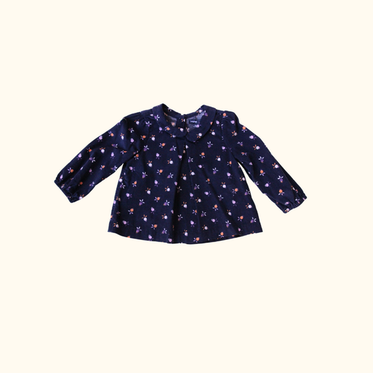 Navy Blue Corduroy Shirt with Purple Print