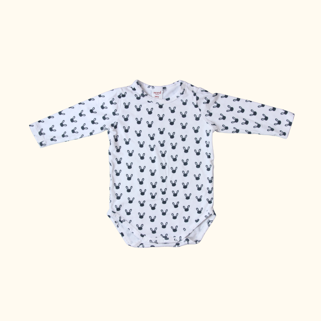 White Bodysuit with Bunny Print