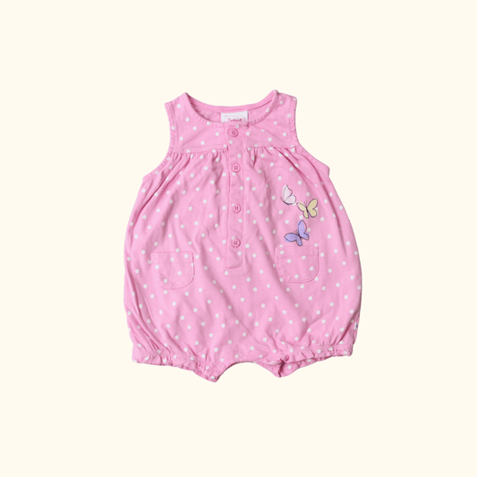 Pink Polkadot Romper with Butterflies