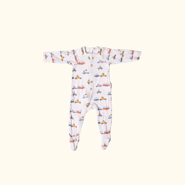 Oatmeal Zip Onesie with Cars