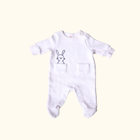 White Quilted Onesie with Bunny Graphic