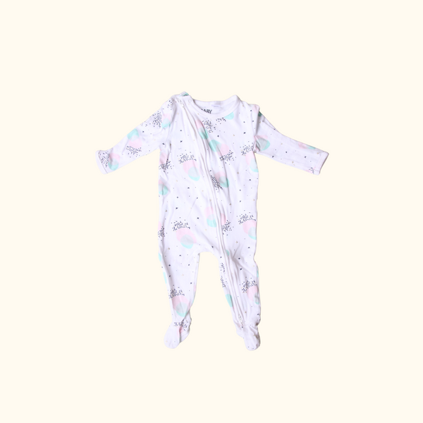 White Onesie with Zip and Pink and Turquoise Graphic