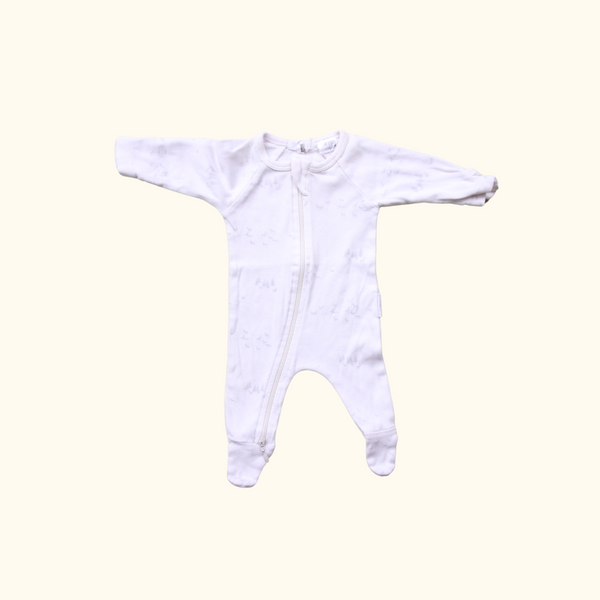 White Onesie with Zip and Grey Forest Print