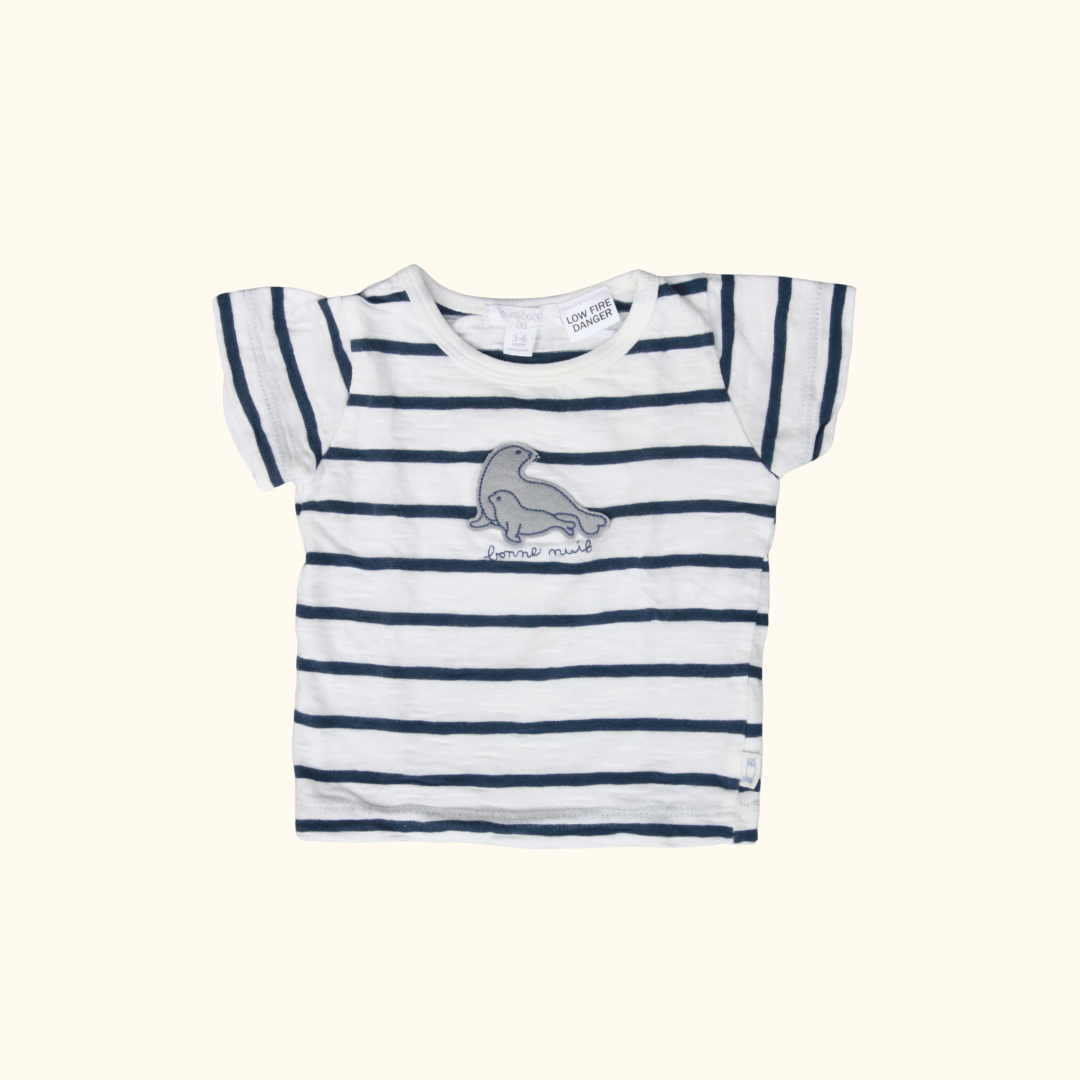 White and Blue Striped T-Shirt with Seals
