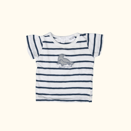 White and Blue Striped T-Shirt with Seals