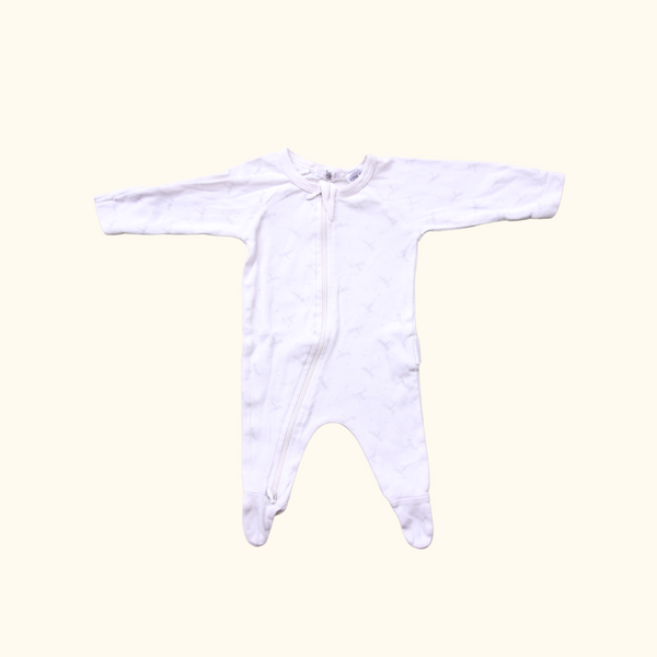 White Onesie with Zip and Grey Dragonfly Graphic Print