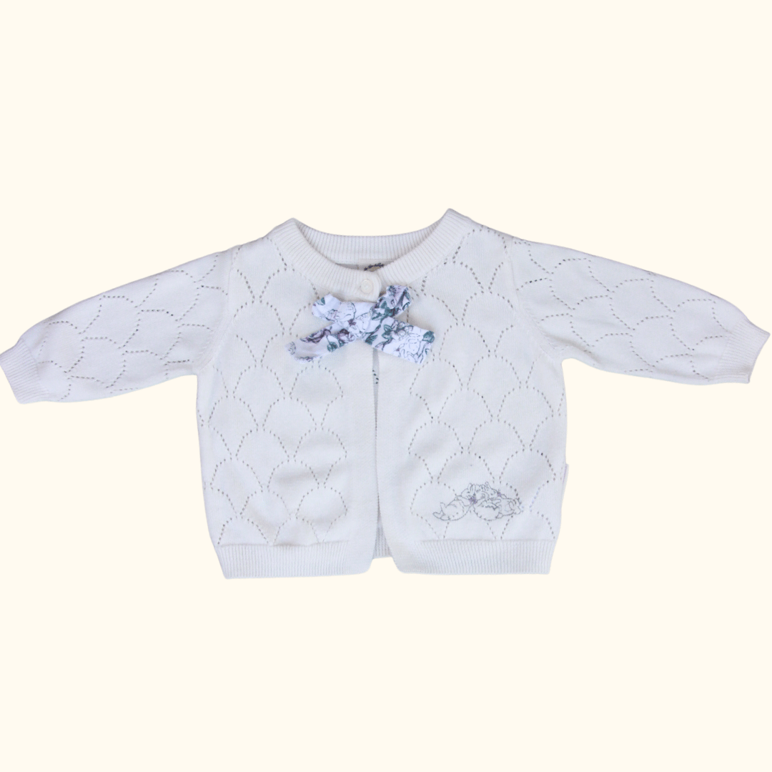 Cream Knitted Cardigan with Bow