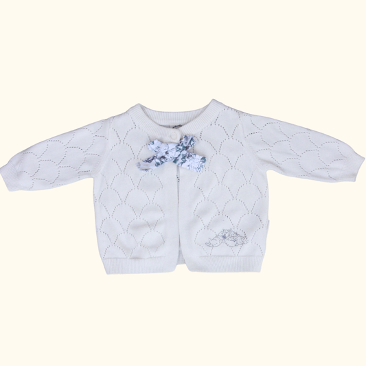 Cream Knitted Cardigan with Bow