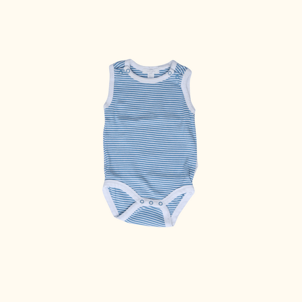 Blue Sleeveless Bodysuit with Stripes