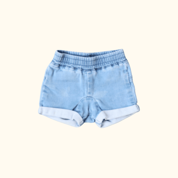 Blue Denim Shorts with Pocket Ear Details