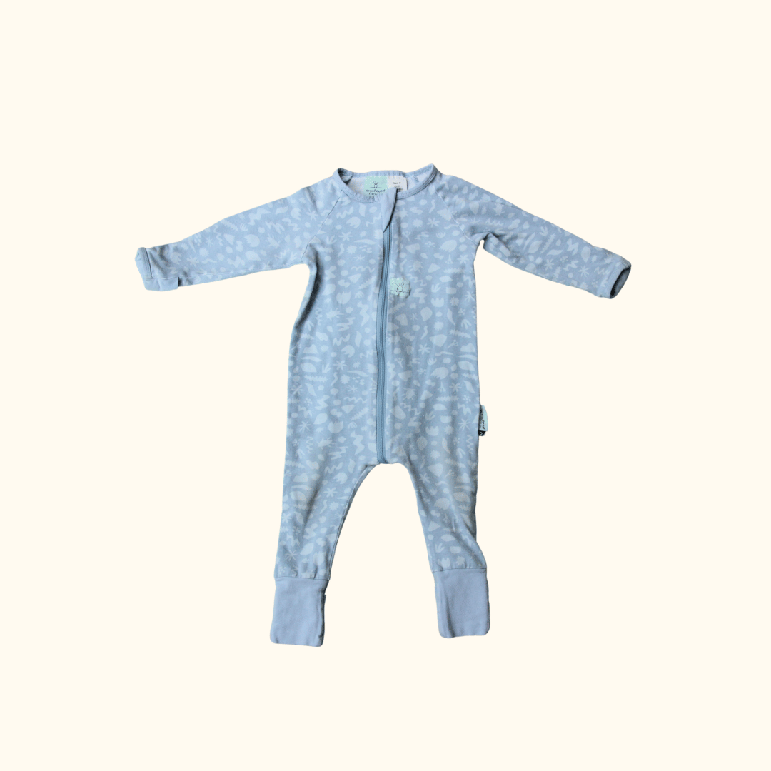 Blue Onesie with Graphic Print and Zip