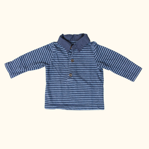 Navy Blue Striped Long Sleeve Polo Shirt