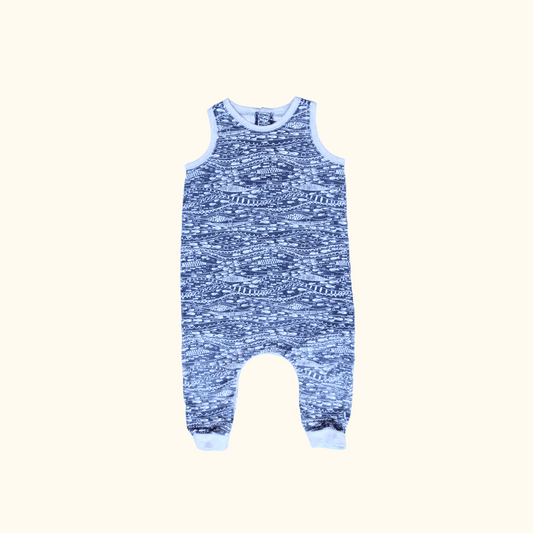 Grey Sleeveless Onesie with Fish Graphic Print