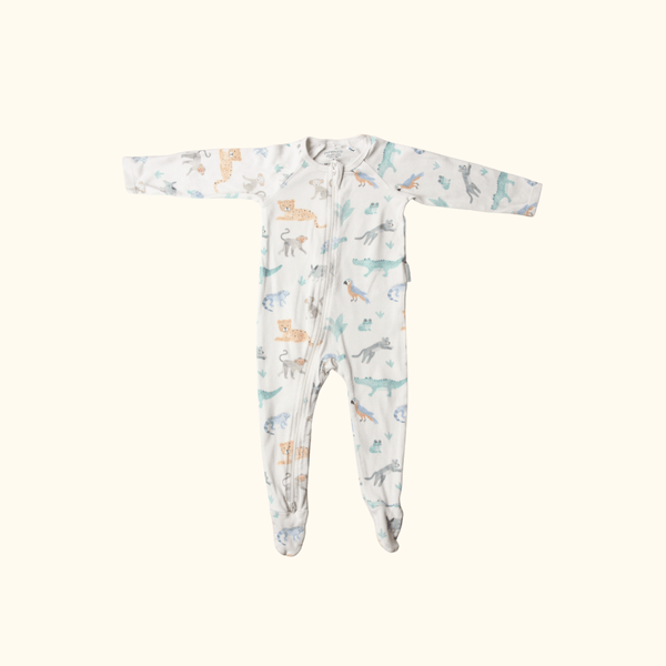 Beige Onesie with Jungle Print and Zip