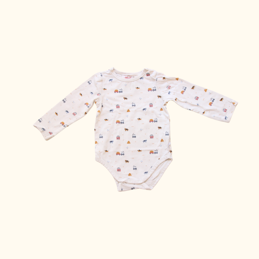 White Bodysuit with Tractor and Farm Print