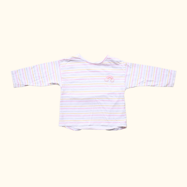 White Striped Long Sleeve T-Shirt With Rainbow Print